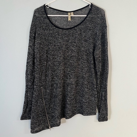 Chenault Blouse. Metallic Sheer Body. Asymmetrical Hem w/ Side Zipper. Size XL. - Picture 1 of 6